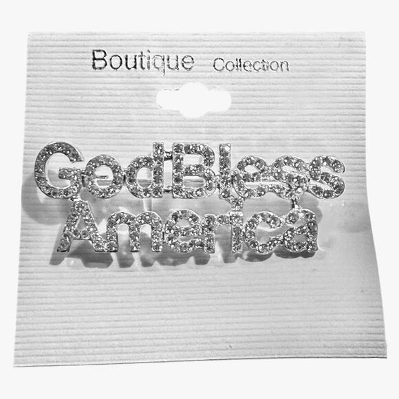 Wholesale Bulk Lot 12 Silver Tone Stylized God Bless America Crystal Brooches - Picture 1 of 5